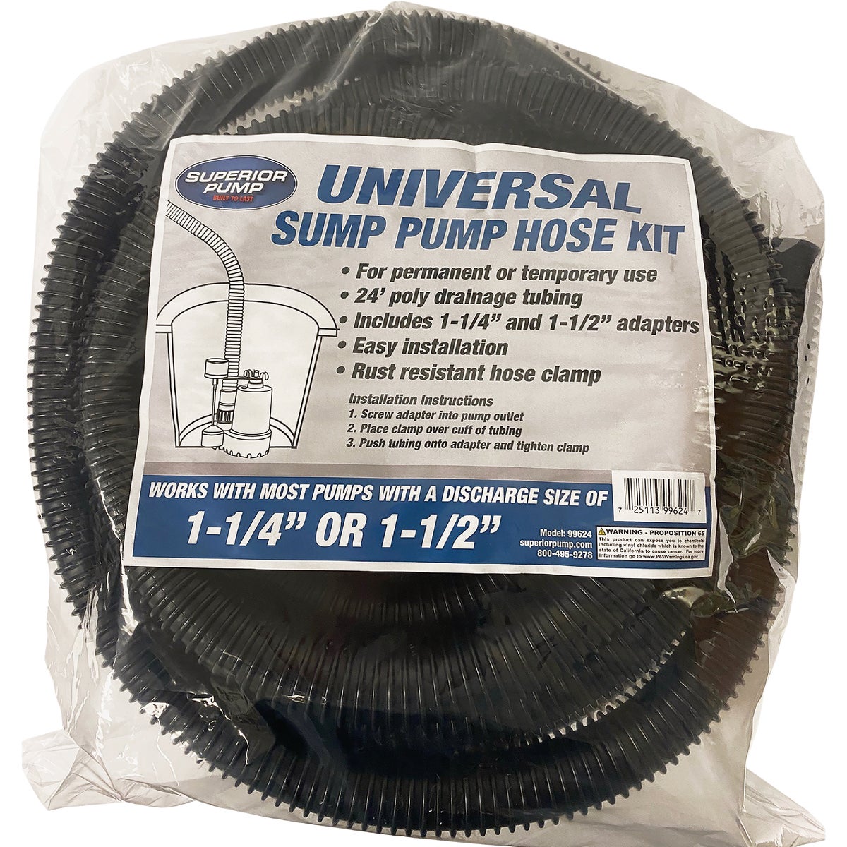 Superior Pump 1-1/4 In. Dia. x 24 Ft. L Universal Sump Pump Hose Kit