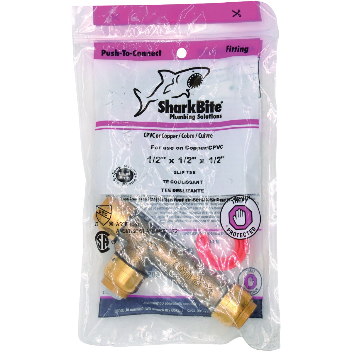 SharkBite 1/2 In. Push Fit Brass Slip Tee