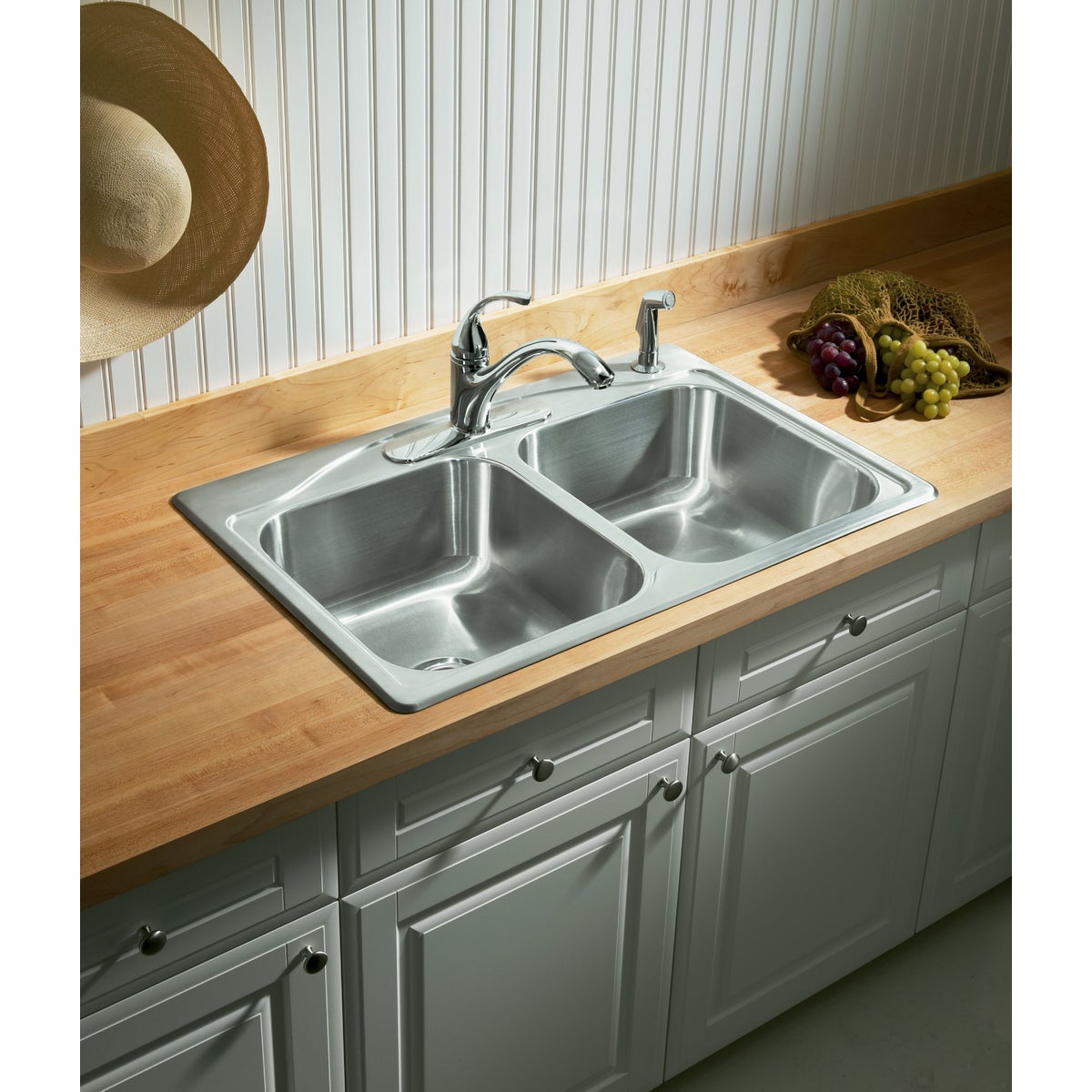 Kohler Cadence Double Bowl 33 In. x 22 In. x 8-5/16 In. Deep Stainless Steel Top Mount Kitchen Sink