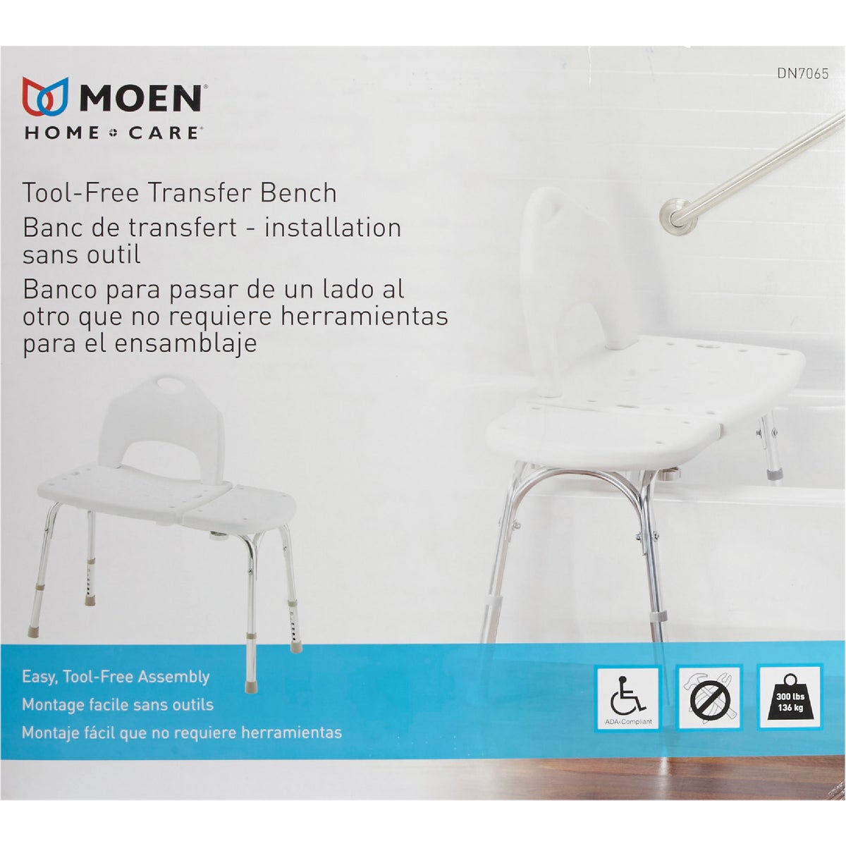 Moen Home Care 400 Lb. Capacity White Transfer Bench Shower & Tub Seat