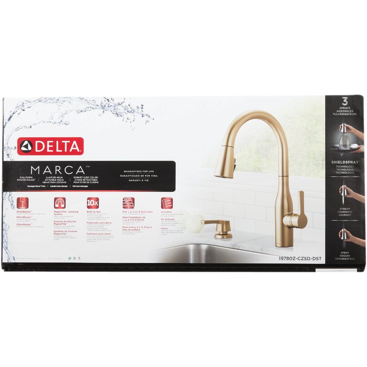 Delta Marca Single Handle Pull-Down Kitchen Faucet with Soap Dispenser, Champagne Bronze