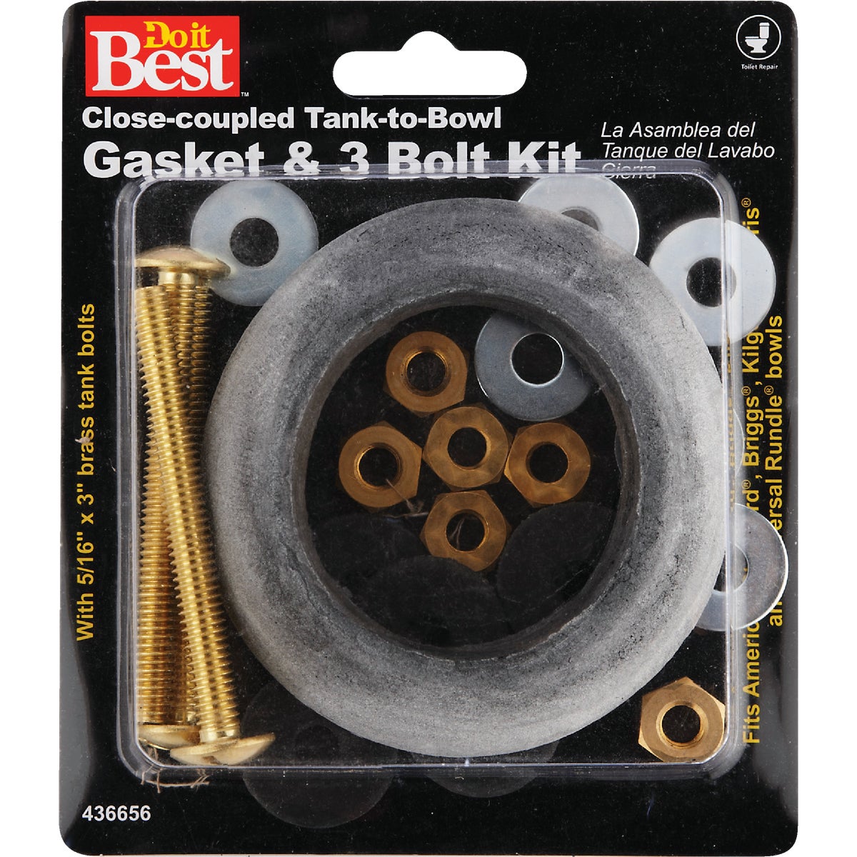 Do it Best 5/16 In. x 3 In. Brass, Sponge Rubber Tank Bolts