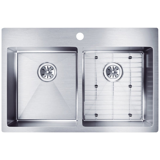 Elkay Crosstown Double Bowl 33 In. x 22 In. x 9 In. Deep Stainless Steel Kitchen Sink Kit, Dual-Mount