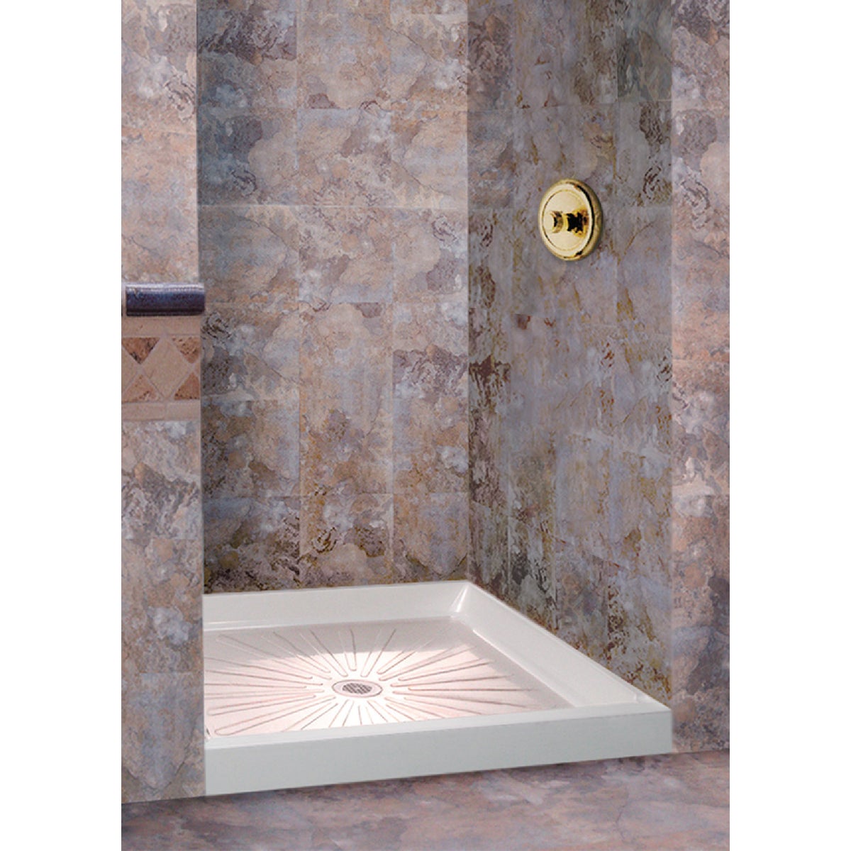 Mustee Durabase 48 In. W x 34 In. D Center Drain Shower Floor & Base in White