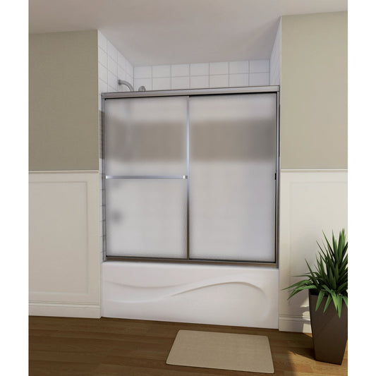 Maax Mika 54-59 In. W x 55 In. H Chrome Opaque Glass Sliding Tub/Shower Door