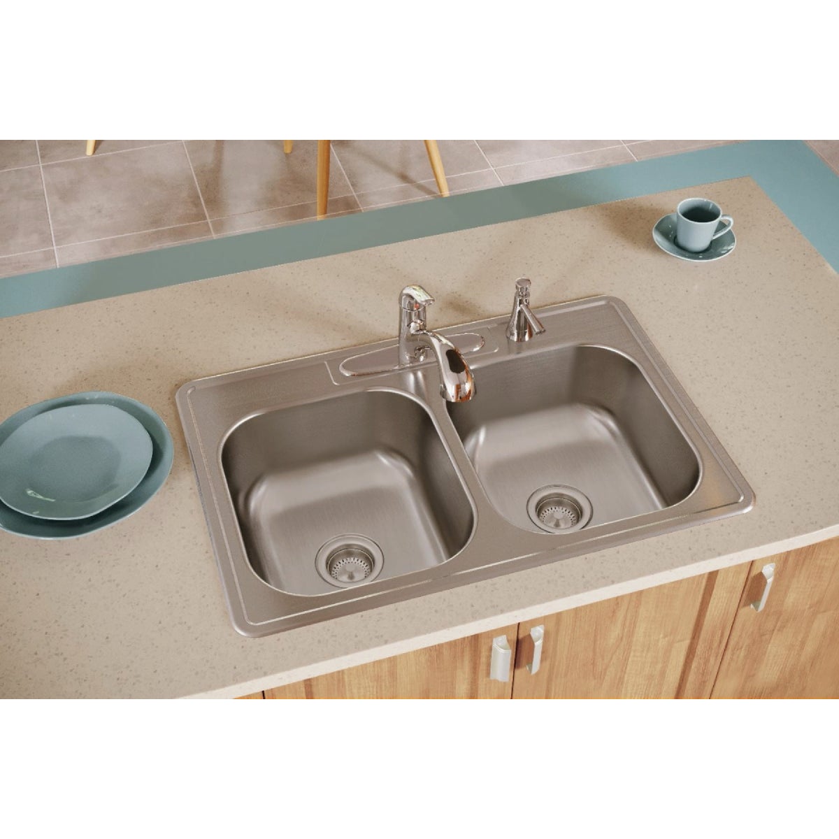 Elkay Dayton Double Bowl 33 In. x 22 In. x 8-1/16 In. Deep Stainless Steel Kitchen Sink, Top Mount