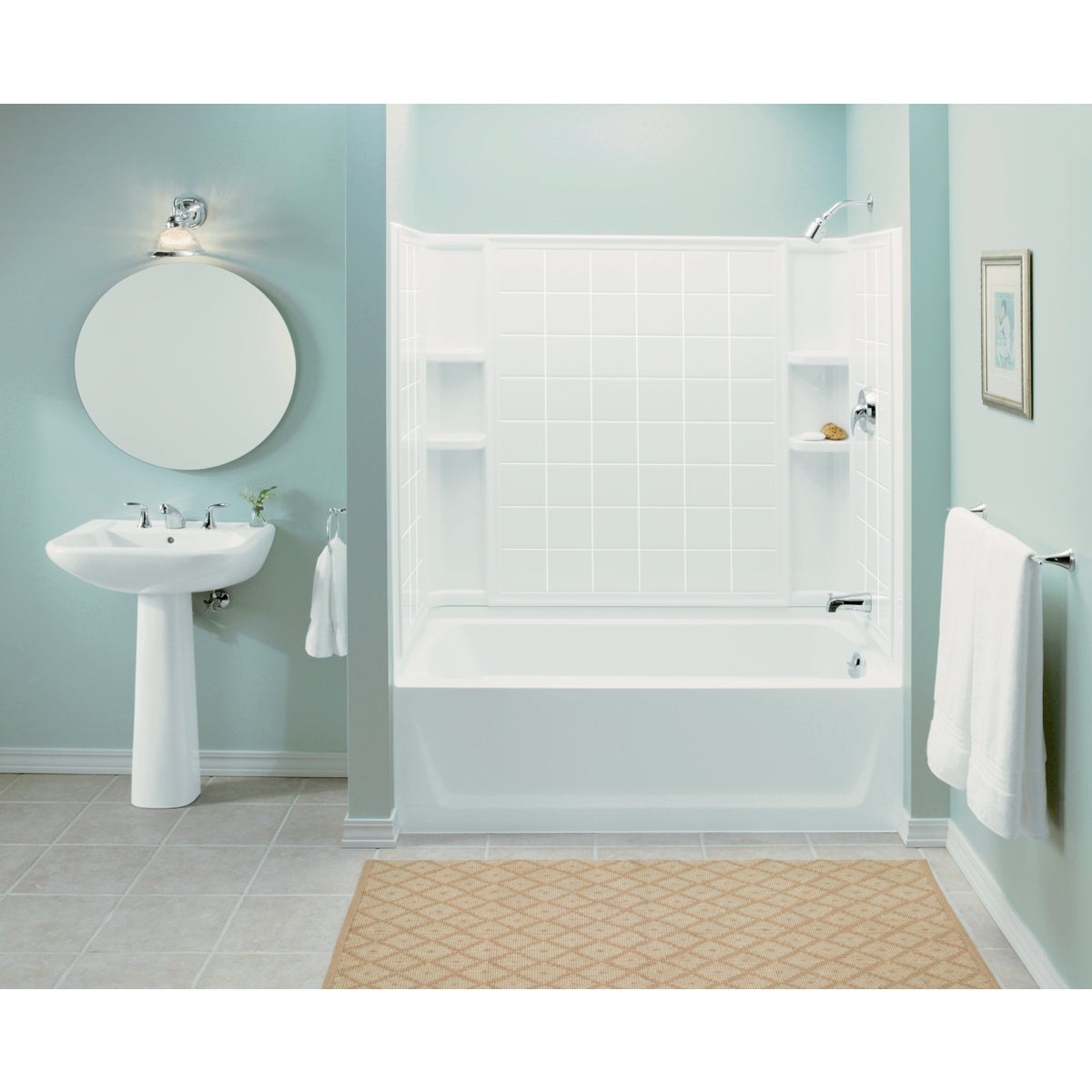 Sterling Ensemble 7112 Series 3-Piece 60 In. W x 32 In. D x 74 In. H Tub Wall Kit in White (Tile Pattern)