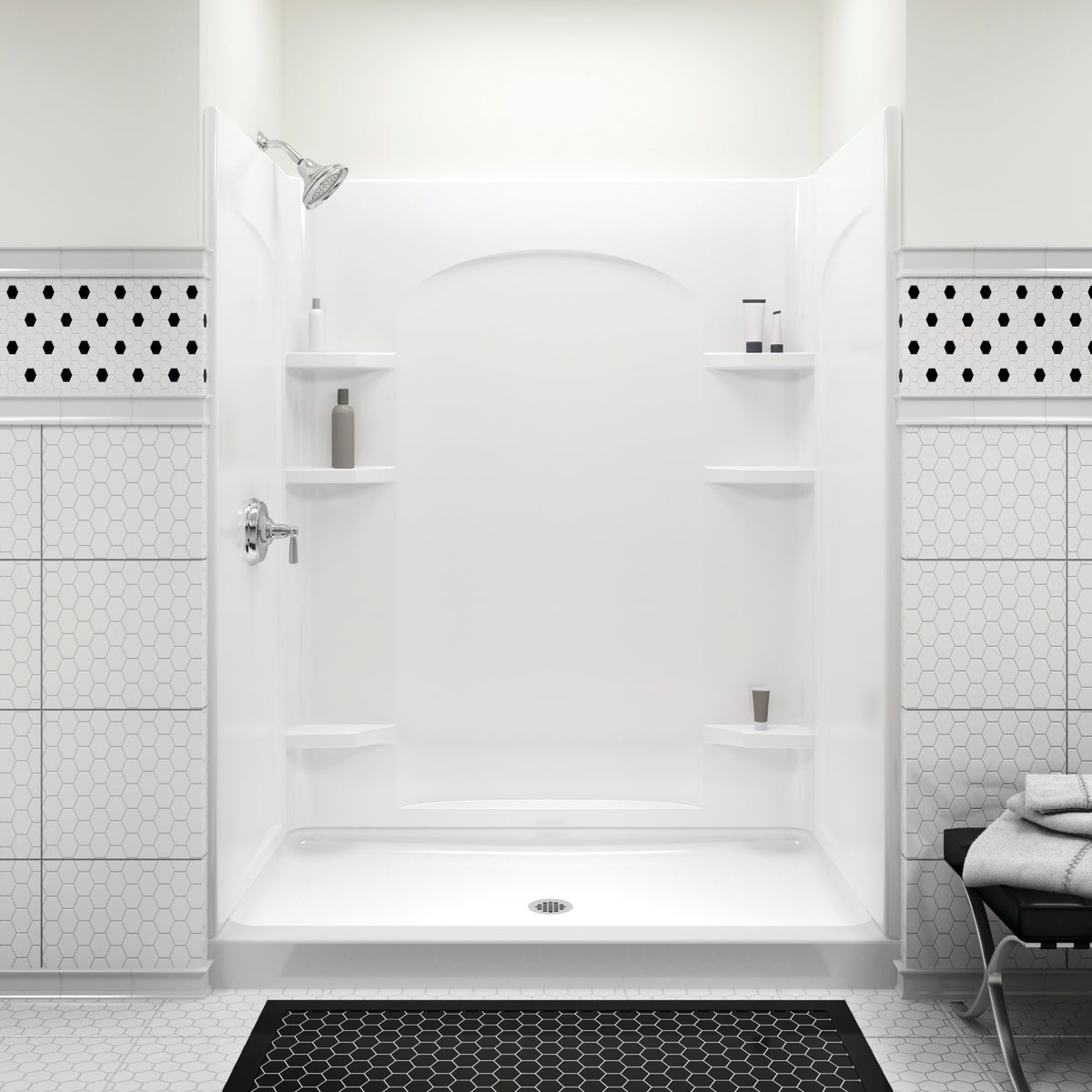 Sterling Ensemble 60 In. W x 34 In. D Center Drain Shower Floor & Base in White