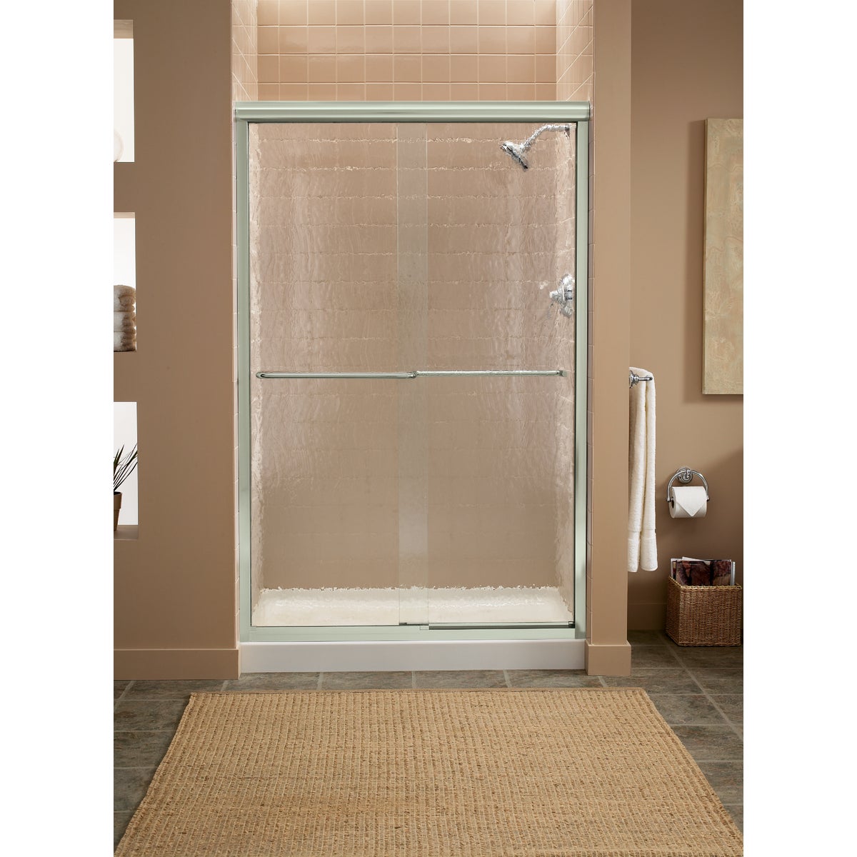 Sterling Finesse 47-5/8 In. W. X 70-5/16 In. H. Nickel Frameless Clear Sliding Shower Door