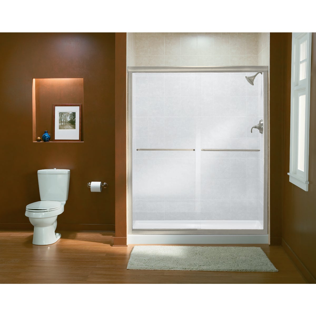 Sterling Finesse 59-5/8 In. W. X 70-5/16 In. H. Nickel Frameless Clear Sliding Shower Door