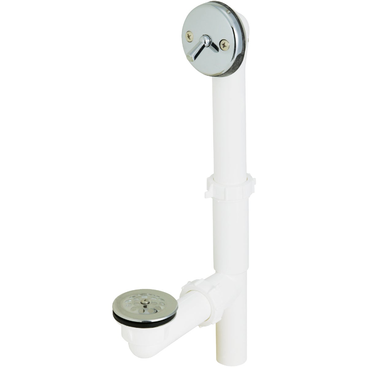 Do it White Plastic Trip Lever Bath Drain with Polished Chrome Trim and Strainer & Dome Grid