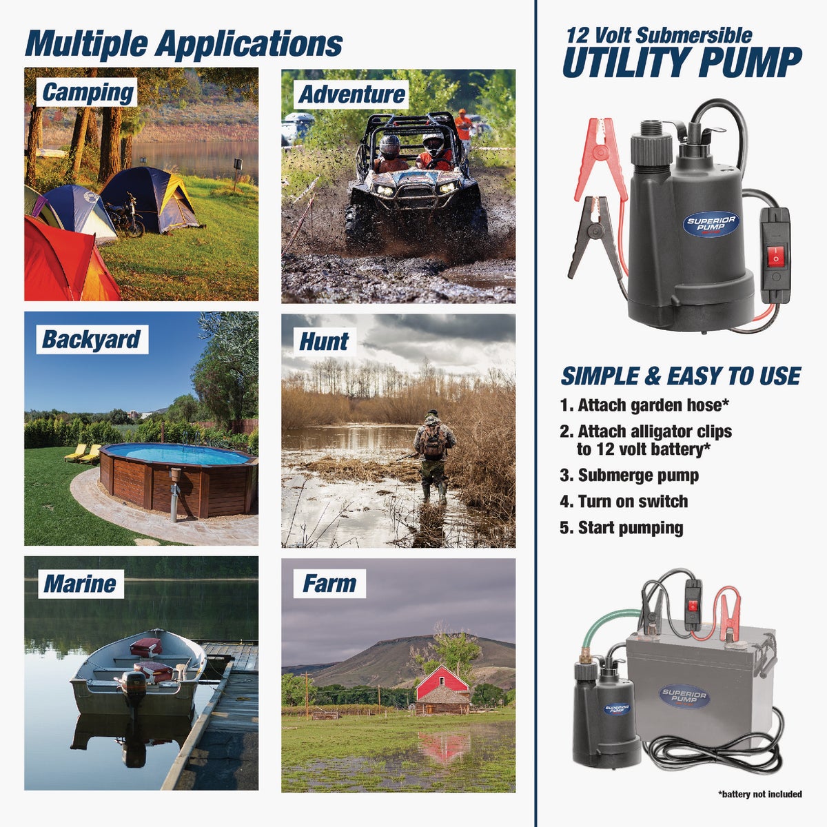 Superior Pump 12V 1380 GPH Submersible Portable Pump