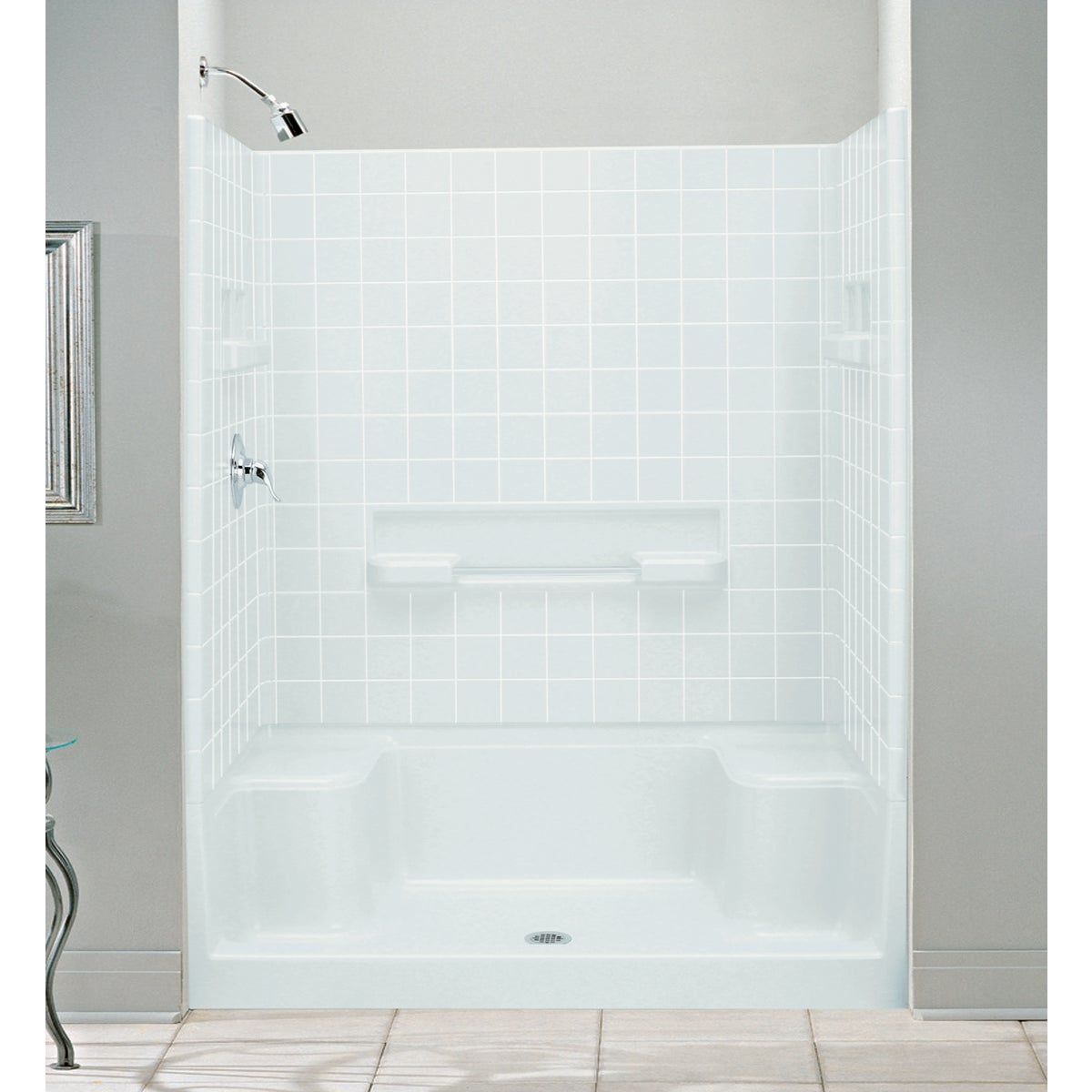 Sterling Advantage 48 In. W x 34 In. D Center Drain Seated Shower Shower Floor & Base in White