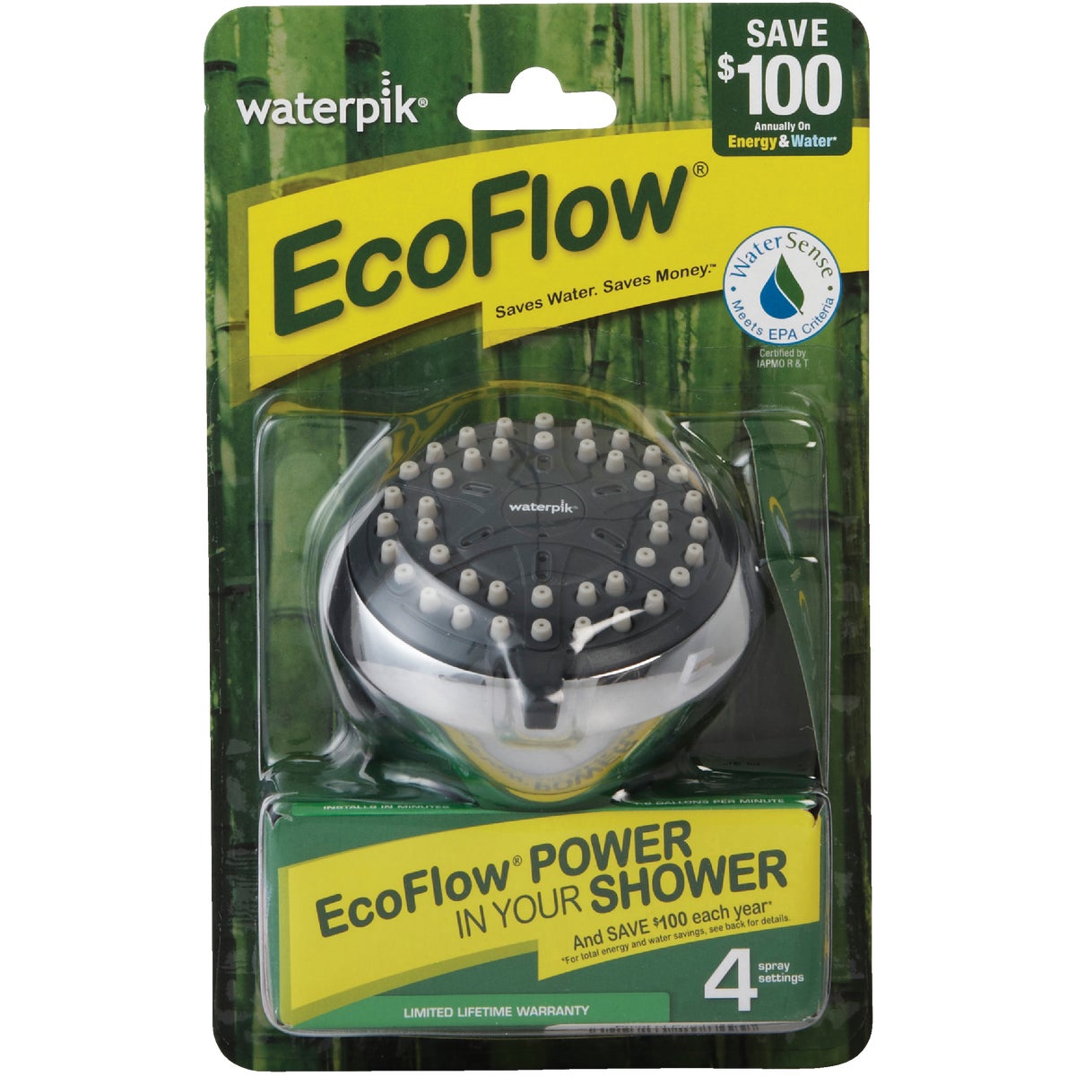 Waterpik EcoFlow 3-Spray 1.6 GPM Fixed Showerhead, Chrome