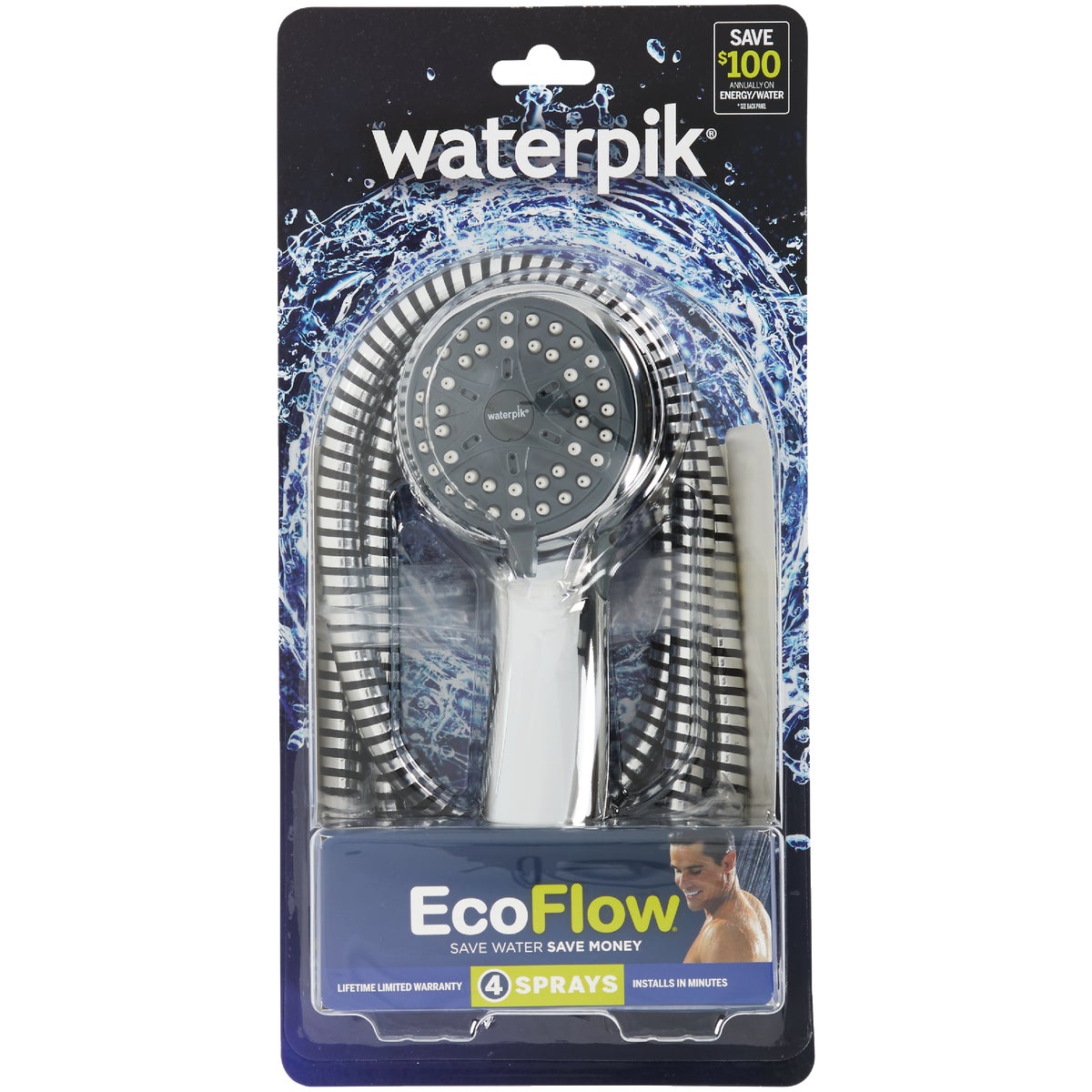 Waterpik EcoFlow 3-Spray 1.6 GPM Handheld Shower, Chrome