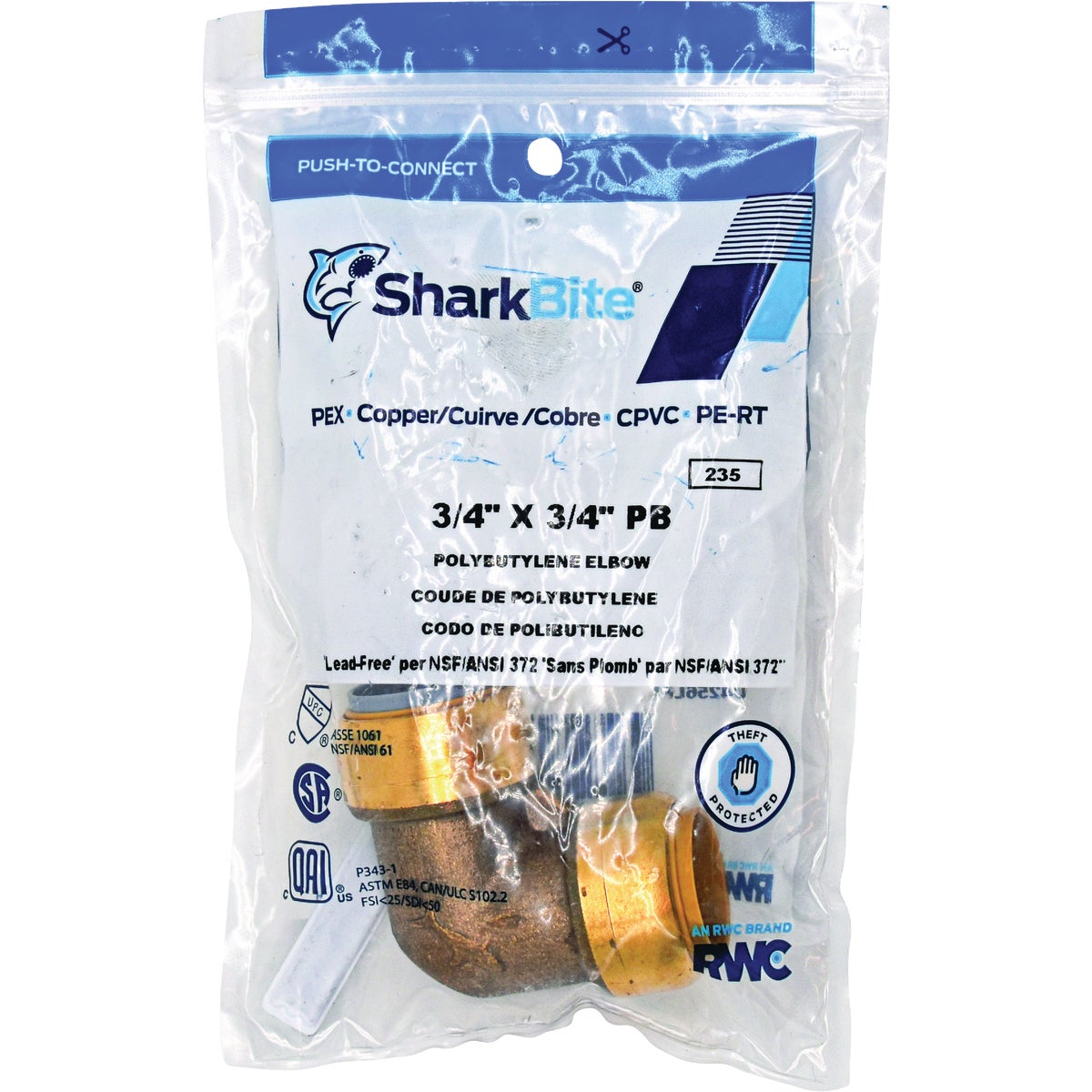 SharkBite 3/4 In. CTS x 3/4 In. Polybutylene 90 Deg. Push-to-Connect Conversion Brass Elbow