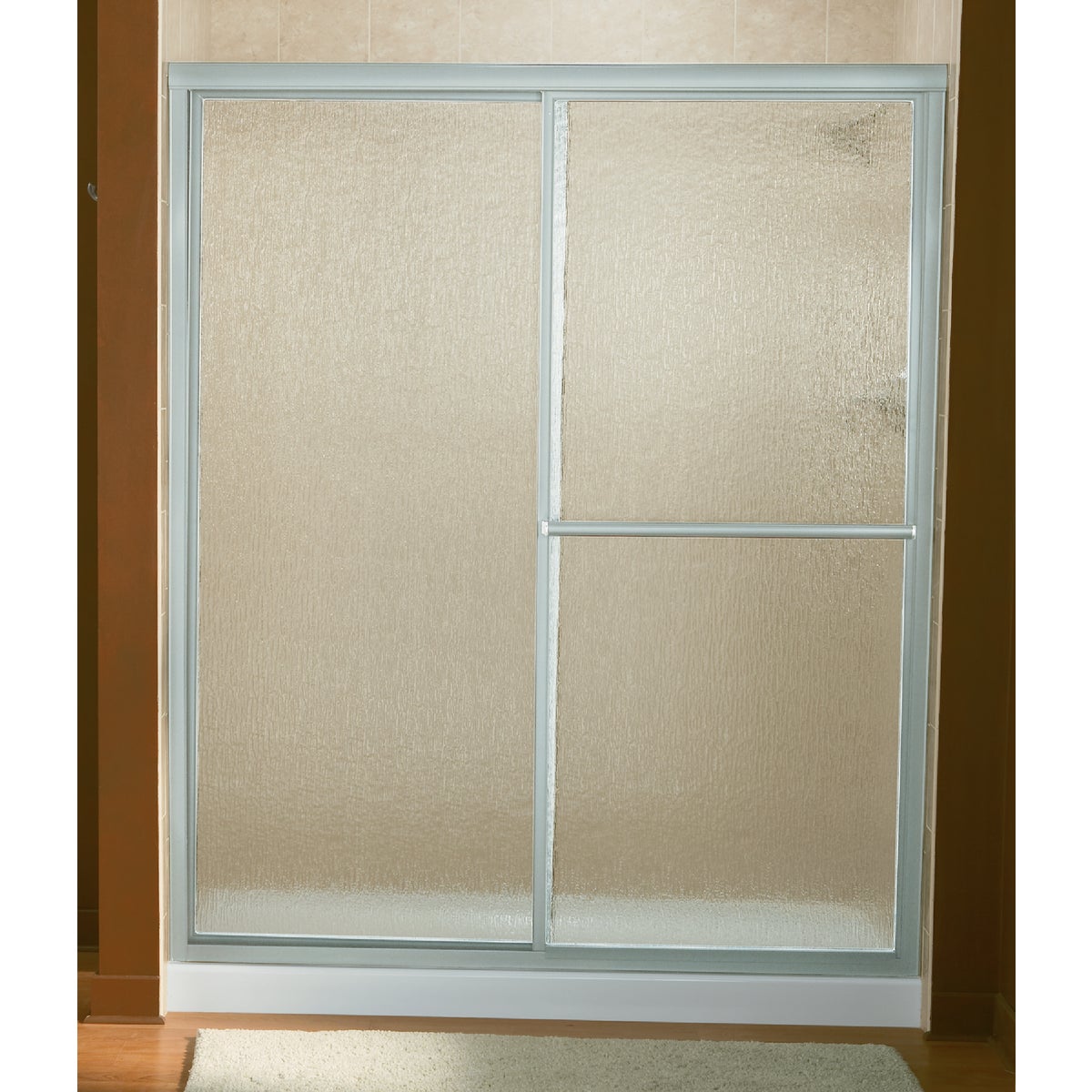 Sterling Deluxe 59-3/8 In. W. X 70 In H. Chrome Rain Glass Sliding Shower Door