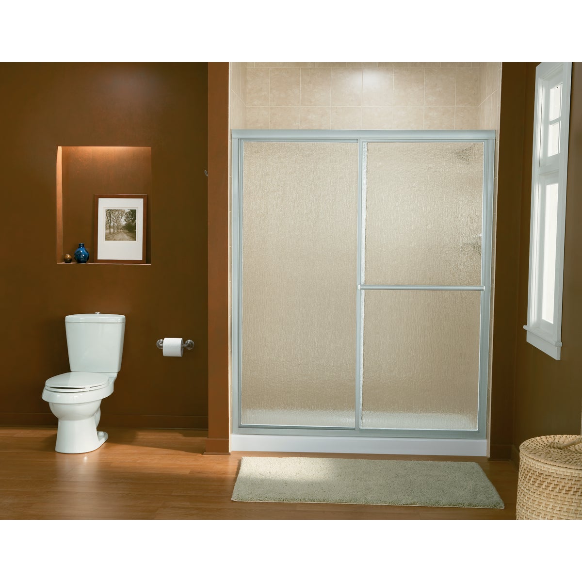 Sterling Deluxe 59-3/8 In. W. X 70 In H. Chrome Rain Glass Sliding Shower Door