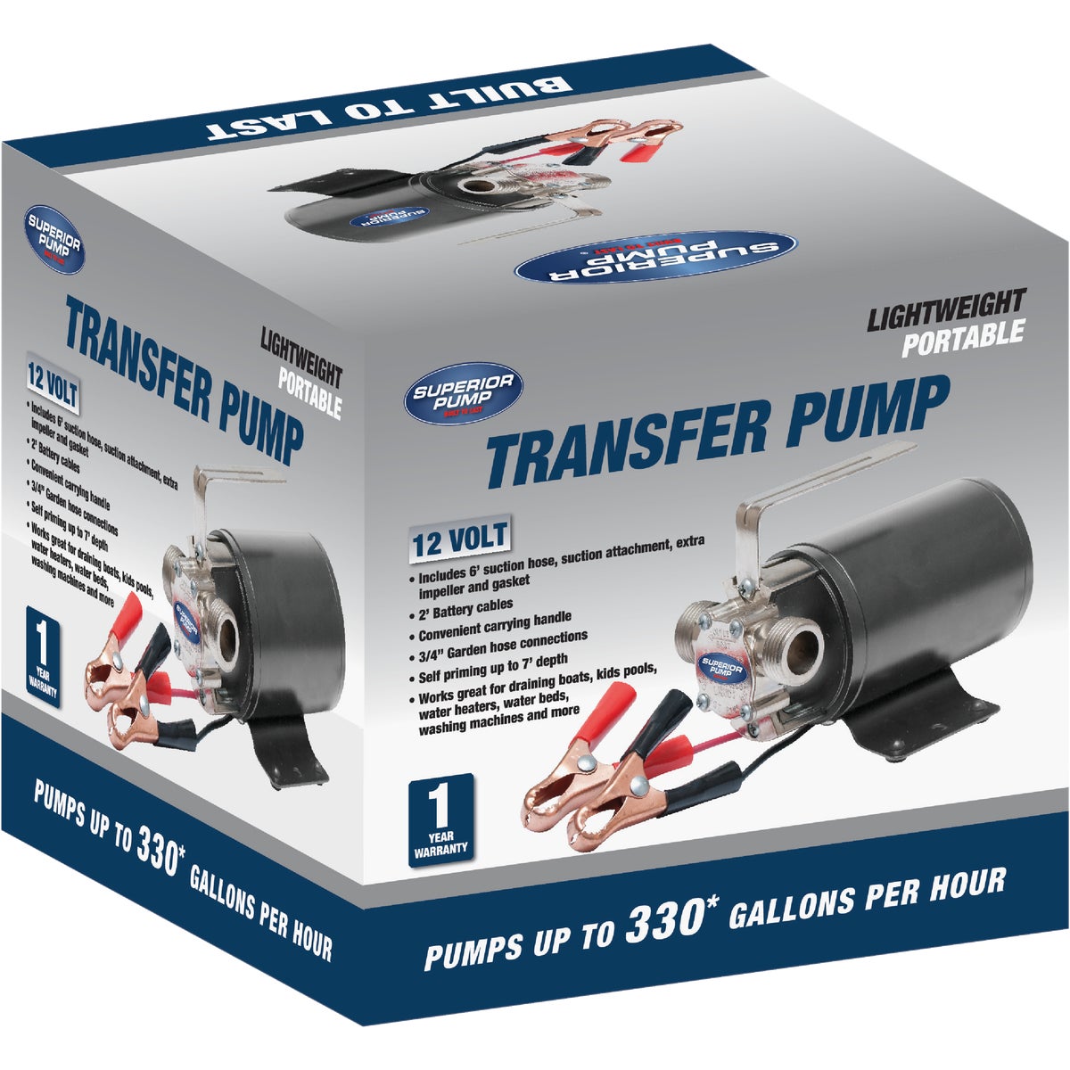 Superior Pump 12V 330 GPH Mini Portable Transfer Pump