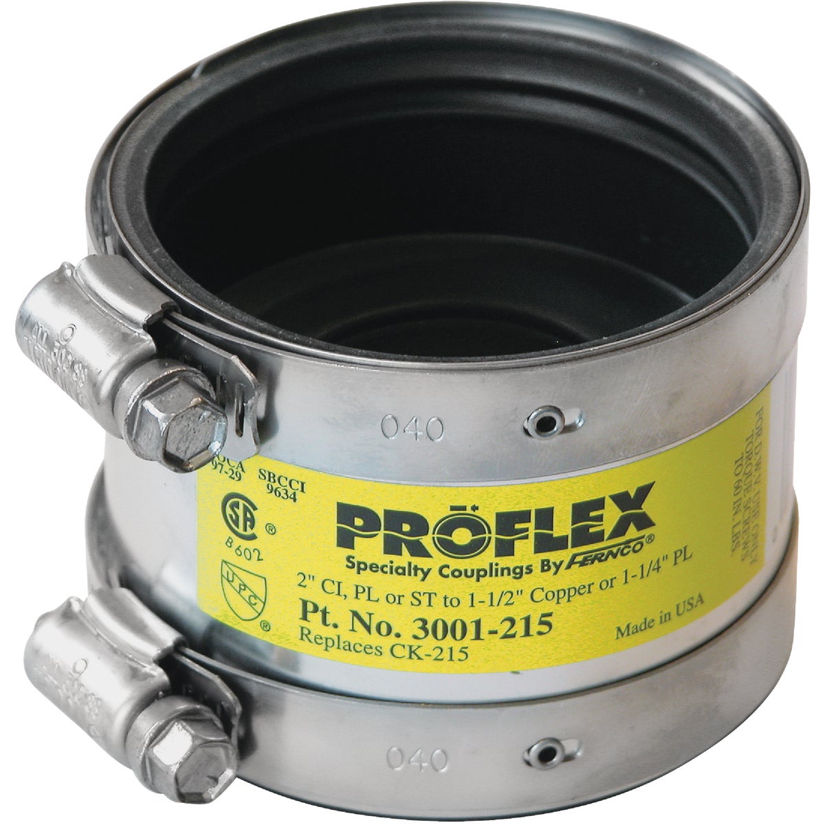 Proflex 3 In. x 3 In. PVC Shielded Coupling - Cast-Iron, Plastic, Steel to Copper