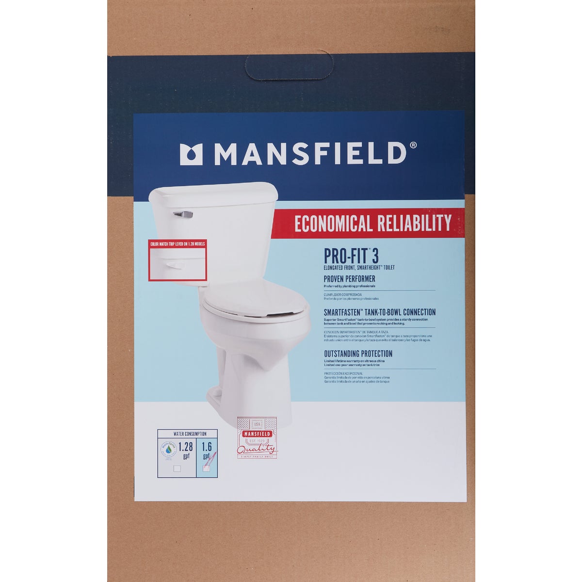 Mansfield Pro-Fit 3 SmartHeight White Elongated Bowl 1.6 GPF Complete Toilet