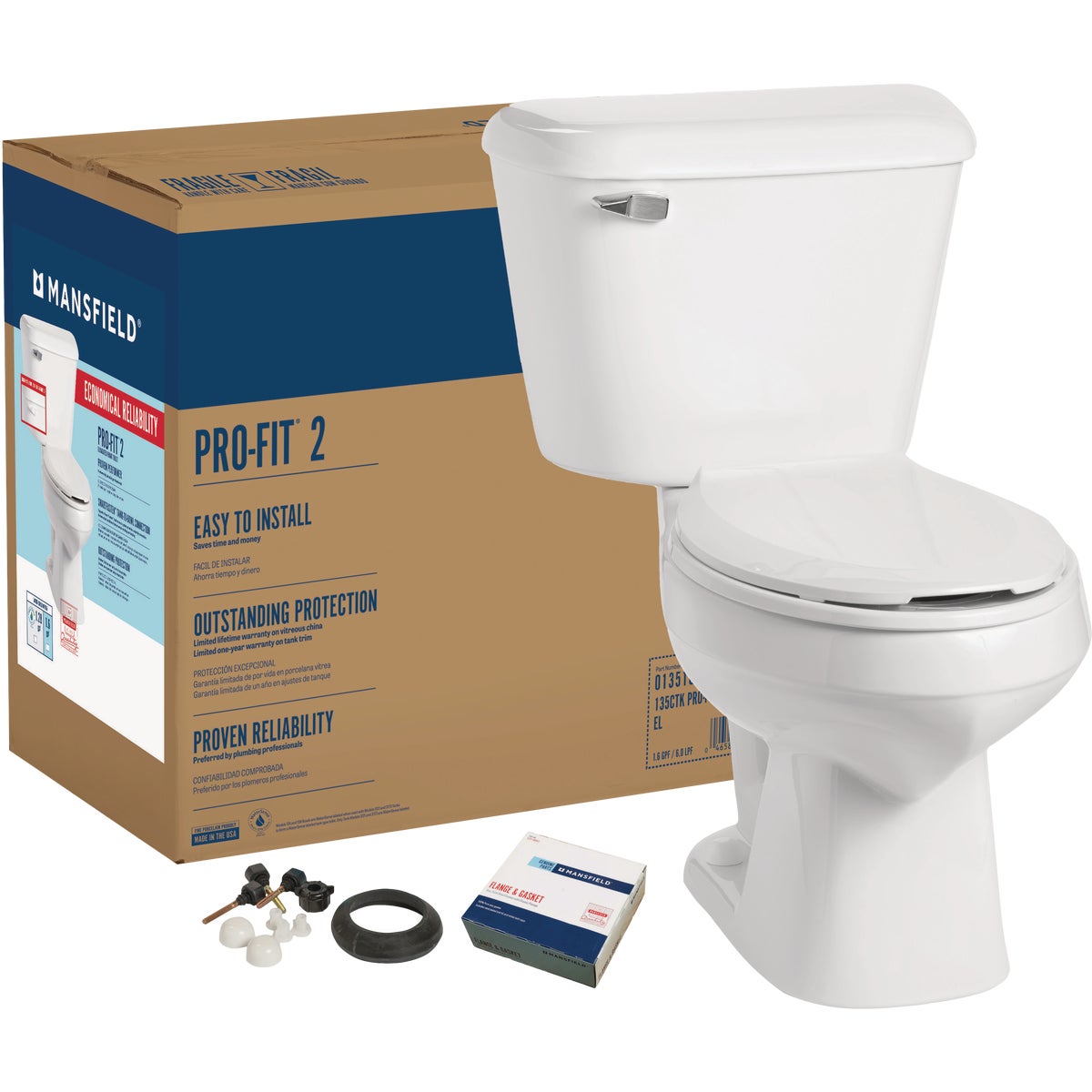 Mansfield Pro-Fit 2 White Elongated Bowl 1.6 GPF Toilet Kit