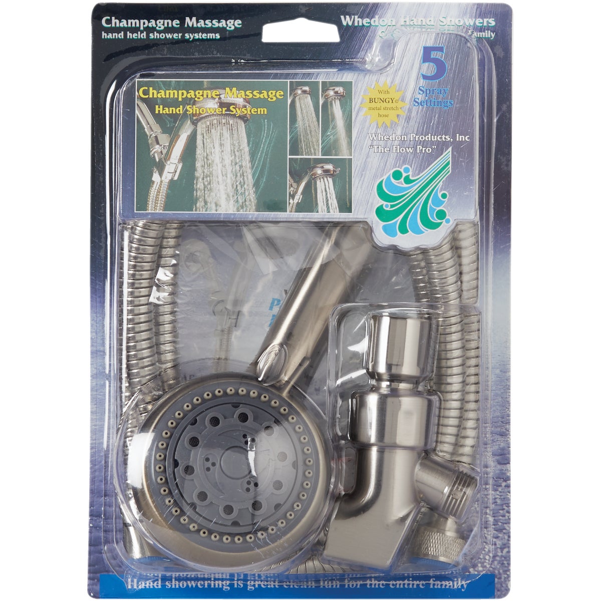 Whedon Champagne Massage 5-Spray 2.5 GPM Handheld Shower, Brushed Nickel