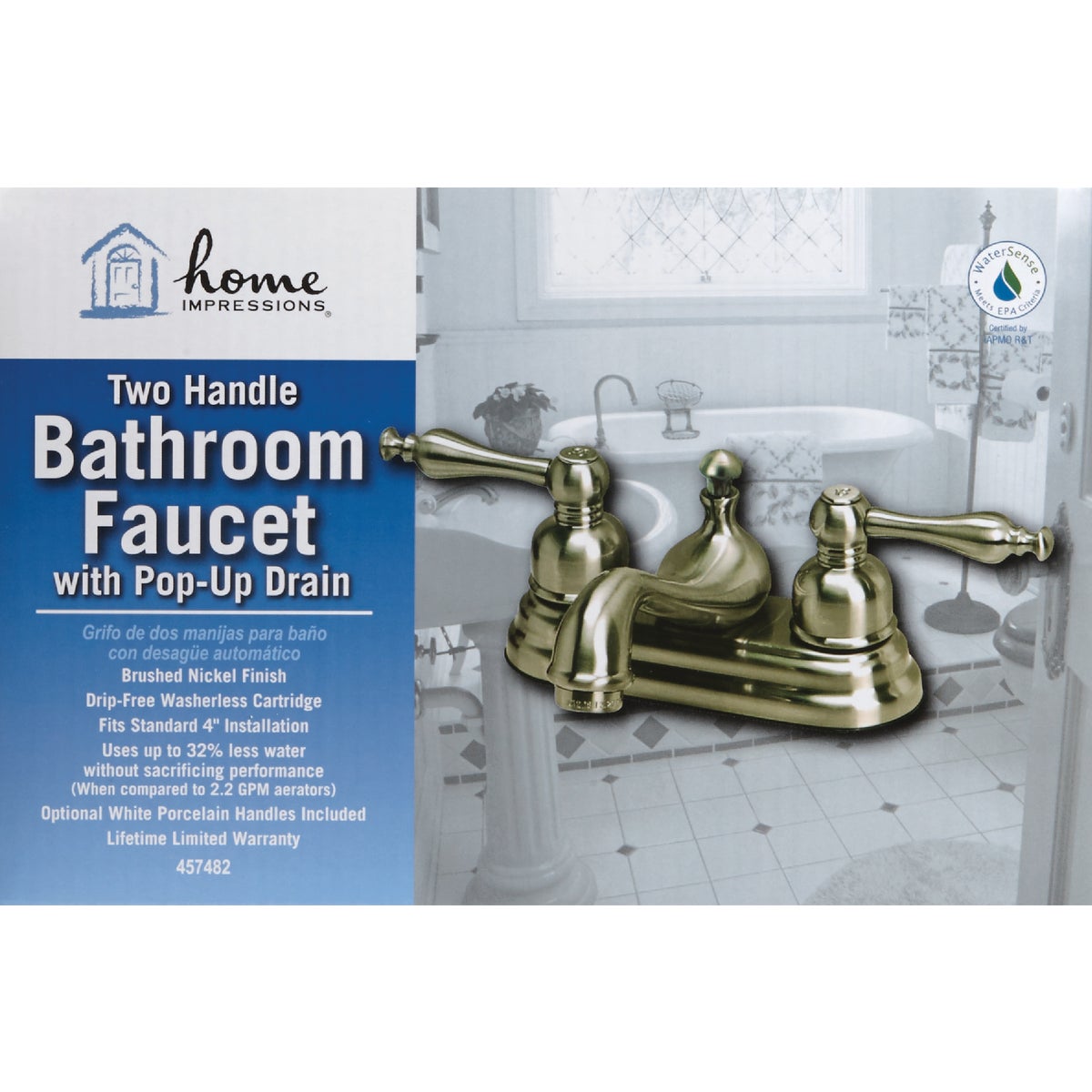 Home Impressions Brushed Nickel 2-Handle Lever 4 In. Centerset Bathroom Faucet with Pop-Up