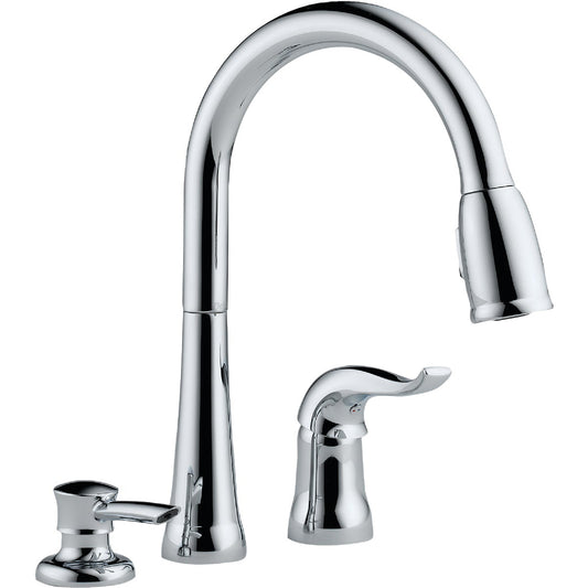 Delta Kate Single Handle Lever Pull-Down Kitchen Faucet with Soap Dispenser, Chrome