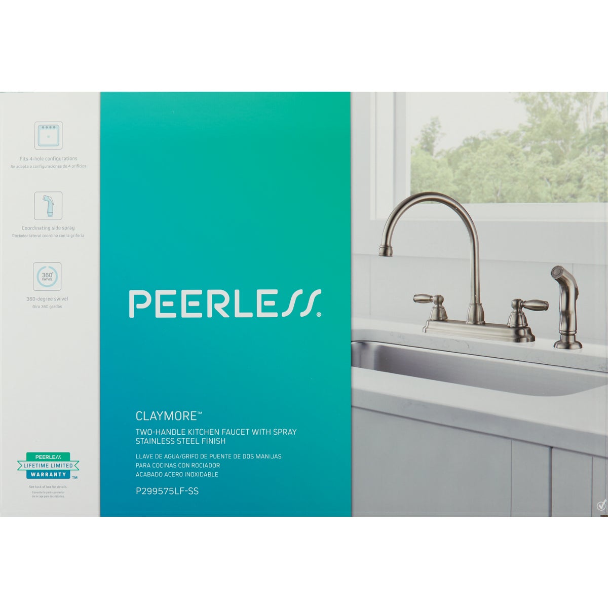 Peerless Dual Handle Lever Kitchen Faucet with Side Spray, Stainless