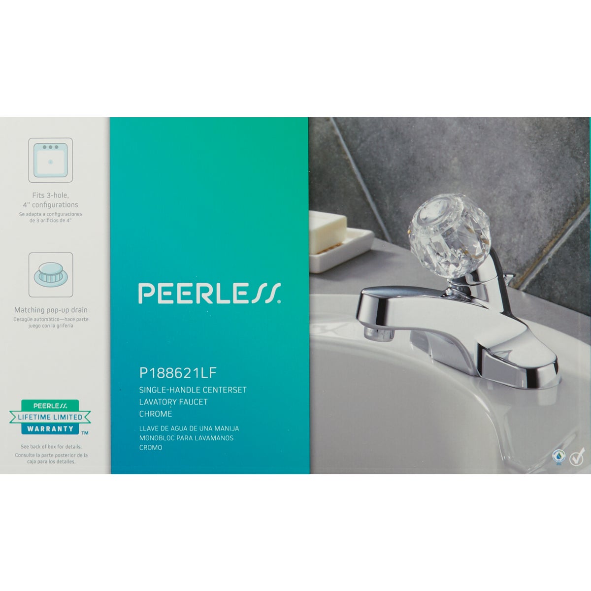 Peerless Chrome 1-Handle Knob 4 In. Centerset Bathroom Faucet with Pop-Up