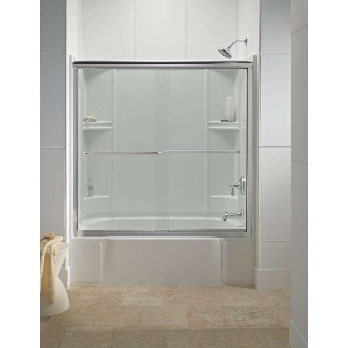 Sterling Finesse 59-5/8 In. W. X 55-3/4 In. H. Chrome Semi-Frameless Clear Glass Sliding Tub Door