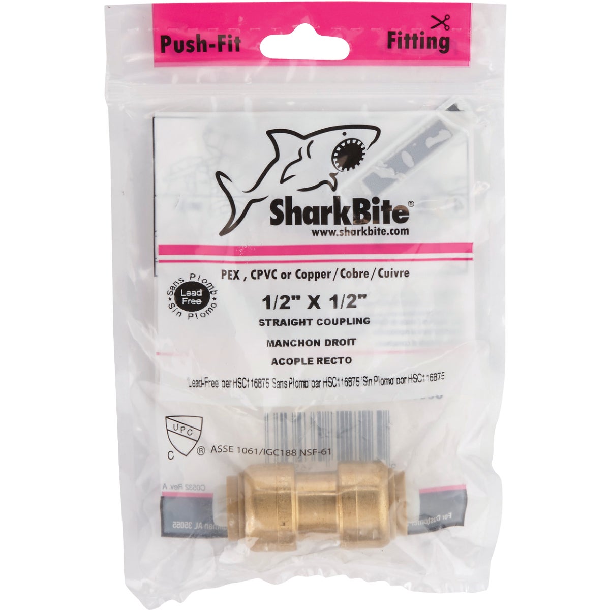 SharkBite 1/2 In. Push-to-Connect Straight Brass Coupling