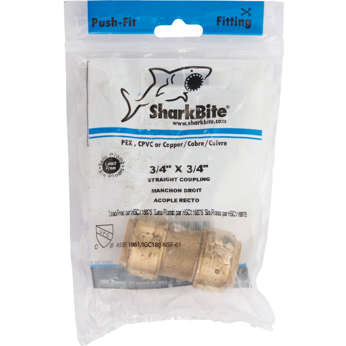 SharkBite 3/4 In. Push-to-Connect Straight Brass Coupling