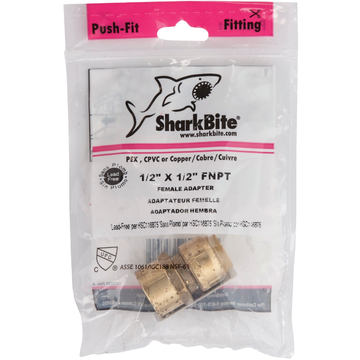 SharkBite 1/2 In. x 1/2 In. FNPT Straight Brass Push-to-Connect Female Adapter