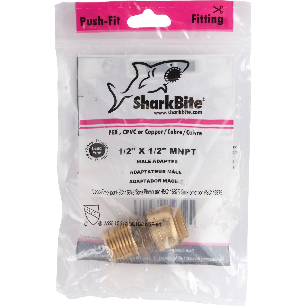 SharkBite 1/2 In. x 1/2 In. MNPT Straight Brass Push-to-Connect Male Adapter