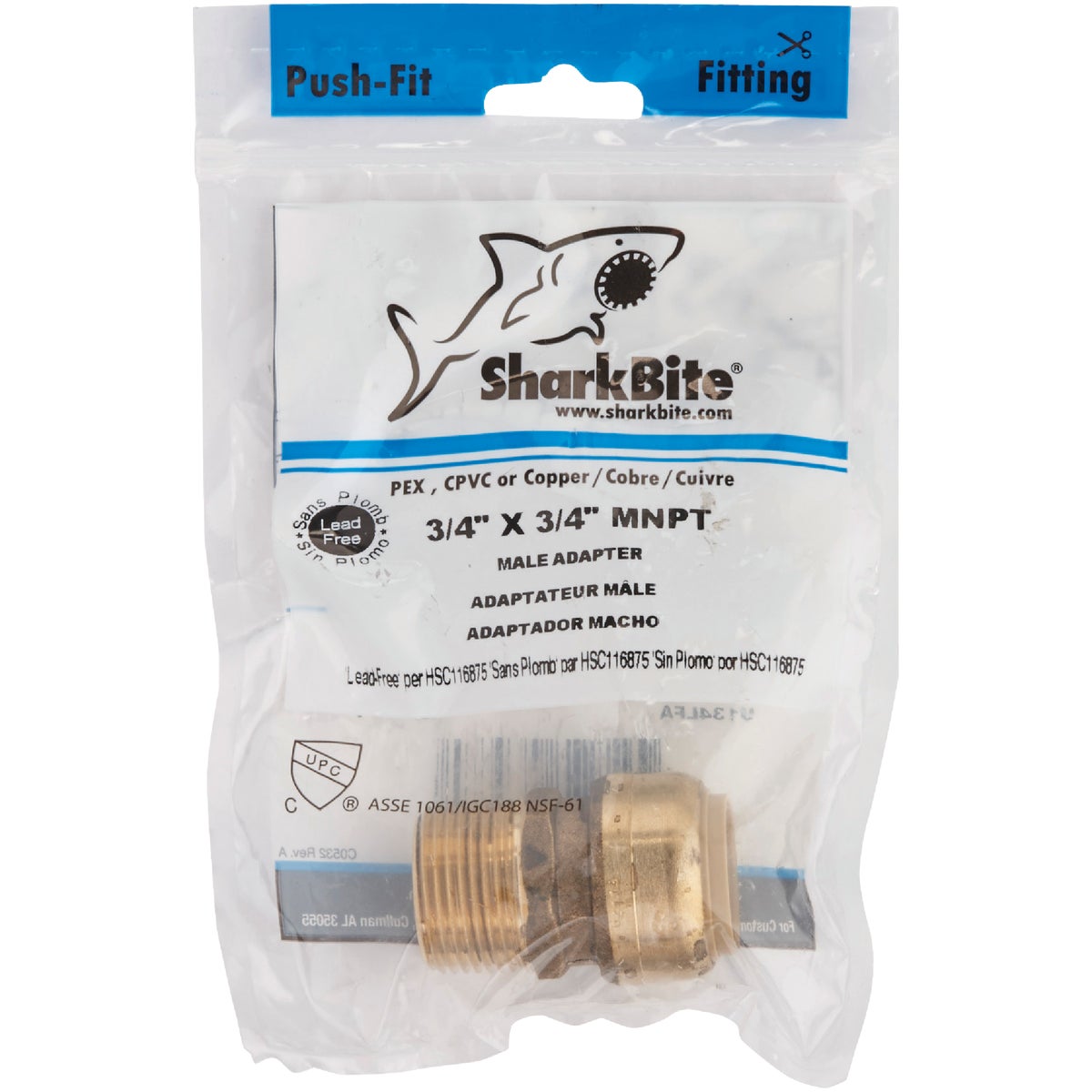 SharkBite 3/4 In. x 3/4 In. MNPT Straight Brass Push-to-Connect Male Adapter