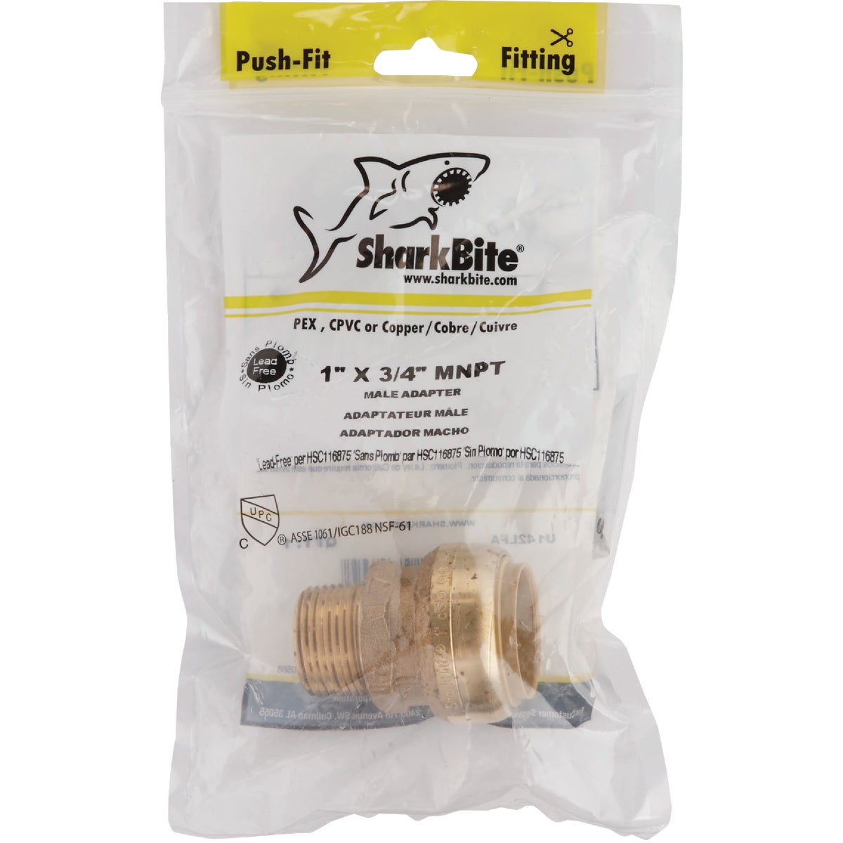 SharkBite 1 In. x 3/4 In. MNPT Reducing Brass Push-to-Connect Male Adapter