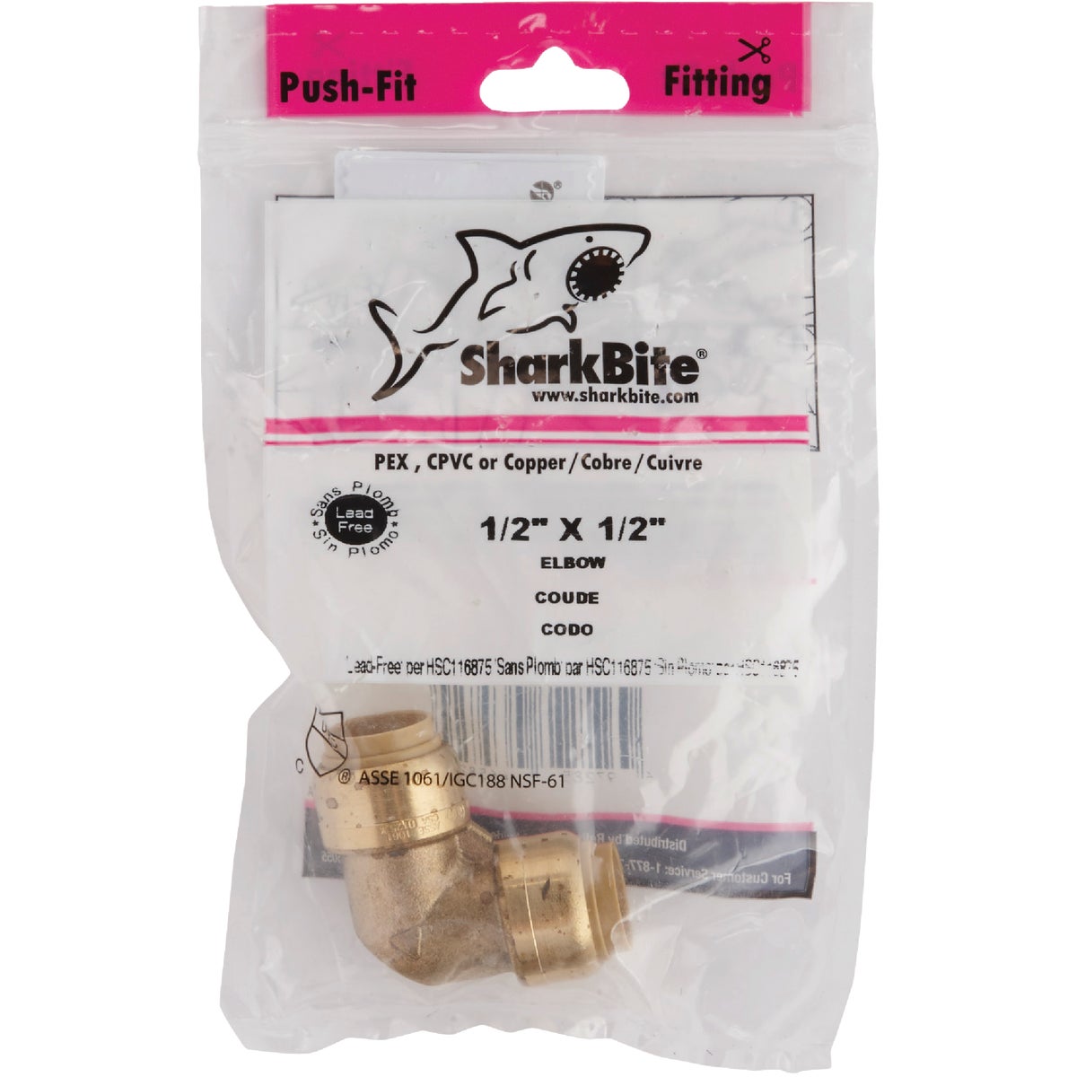 SharkBite 1/2 In. x 1/2 In. 90 Deg. Push-to-Connect Brass Elbow (1/4 Bend)