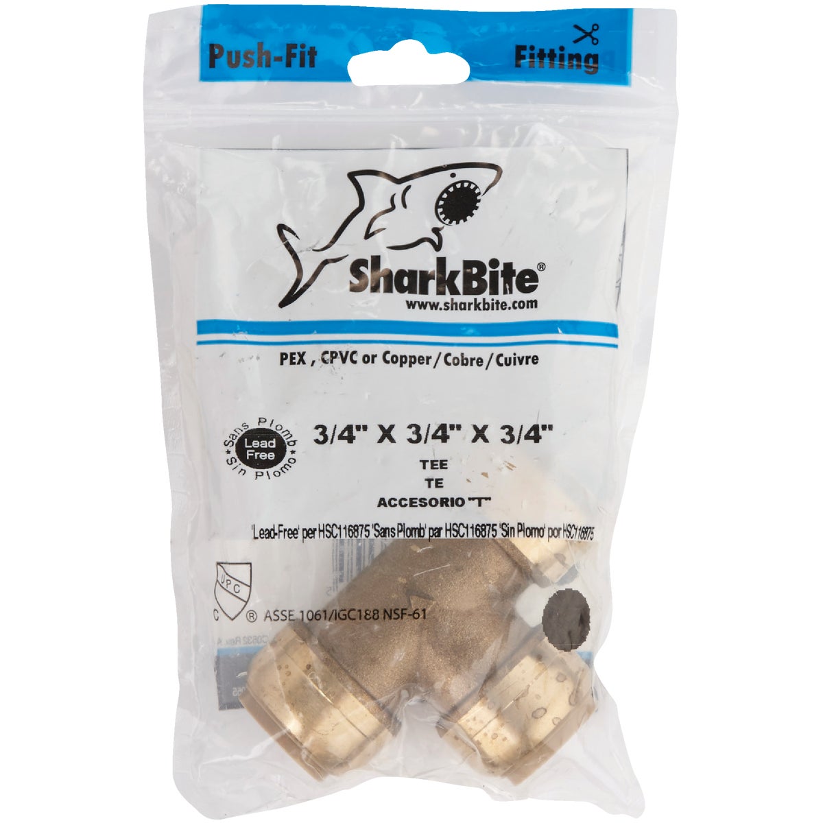 SharkBite 3/4 In. x 3/4 In. x 3/4 In. Brass Push-to-Connect Tee