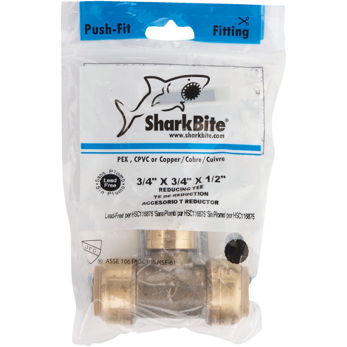 SharkBite 3/4 In. X 3/4 In. X 1/2 In. Push-to-Connect Tee