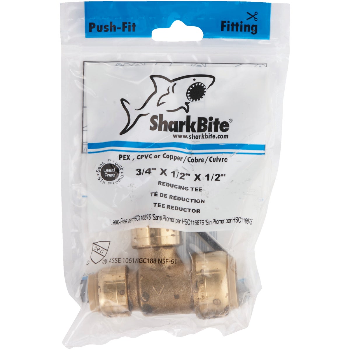 SharkBite 3/4 In. X 1/2 In. X 1/2 In. Push-to-Connect Tee