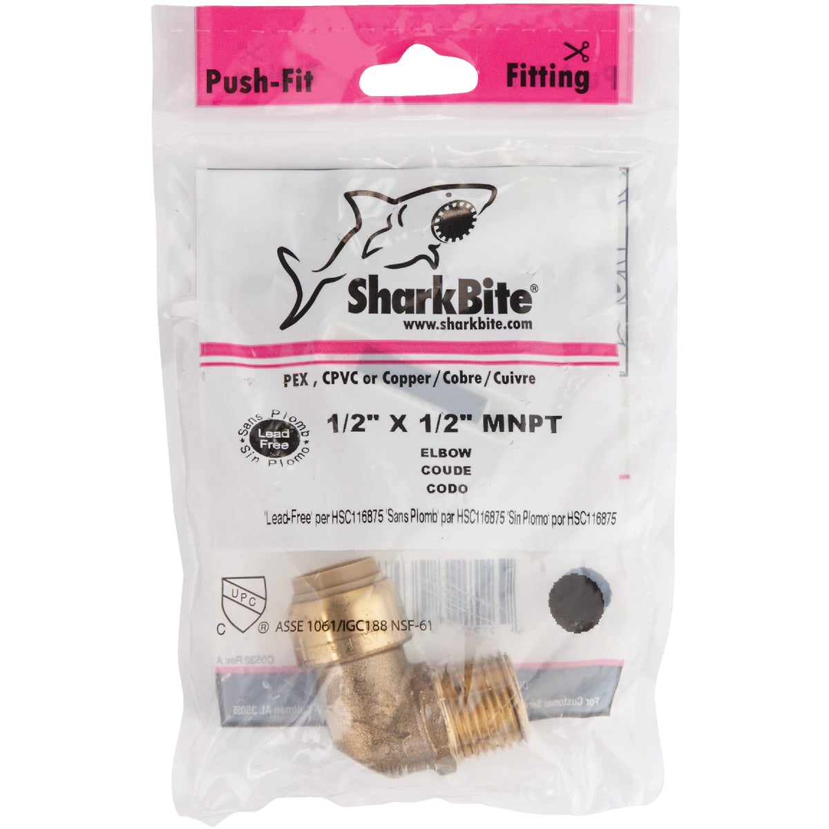 SharkBite 1/2 In. x 1/2 In. Push-to-Connect MNPT Brass Elbow (1/4 Bend)