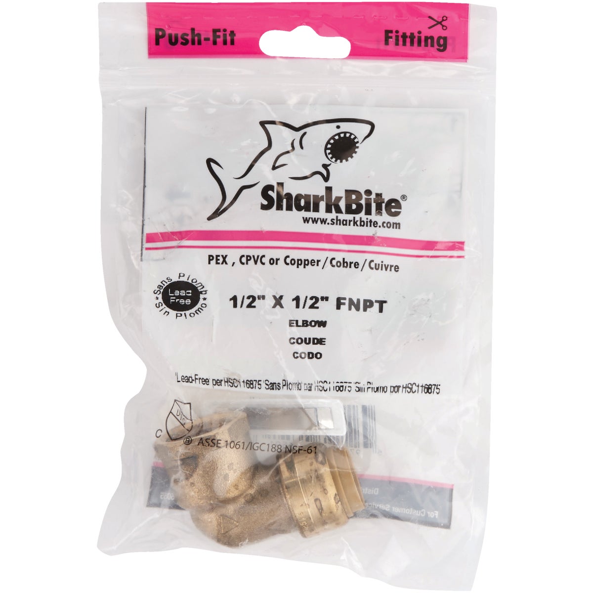 SharkBite 1/2 In. x 1/2 In. Push-to-Connect Brass Elbow (1/4 Bend)