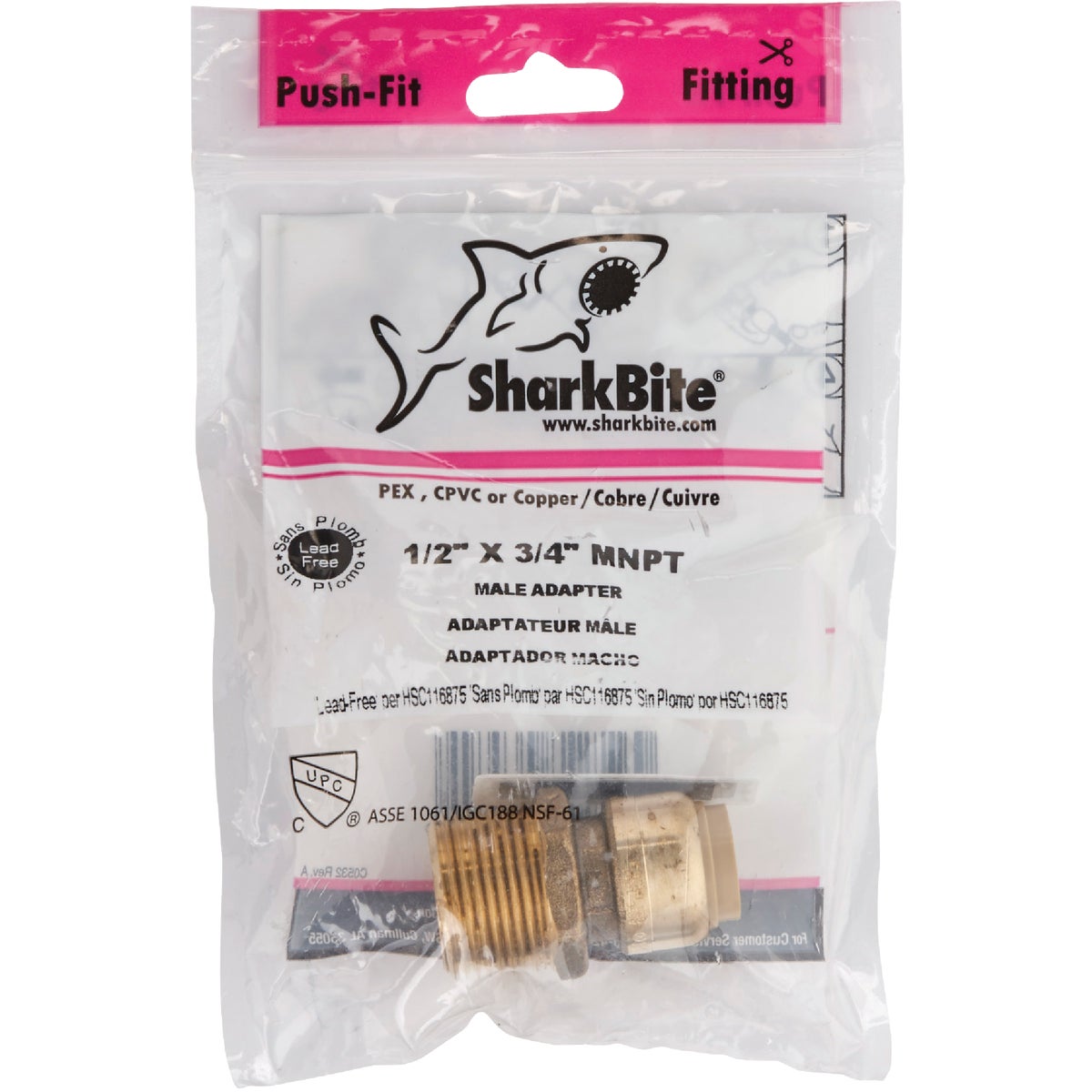 Sharkbite 1/2 In. x 3/4 In. Reducing Brass Push-to-Connect Male Adapter