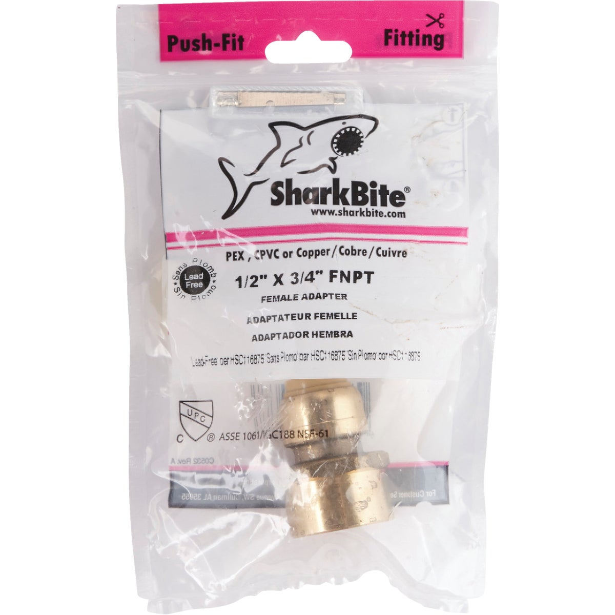 SharkBite 1/2 In. x 3/4 In. FNPT Reducing Brass Push-to-Connect Female Adapter