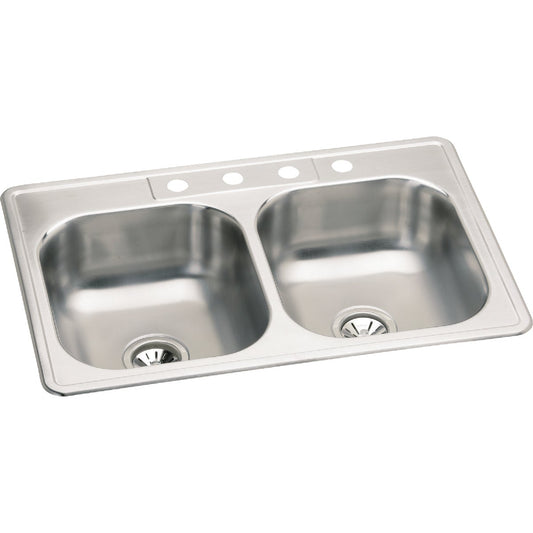 Elkay Double Bowl 33 In. x 22 In. x 7 In. Deep Stainless Steel Kitchen Sink