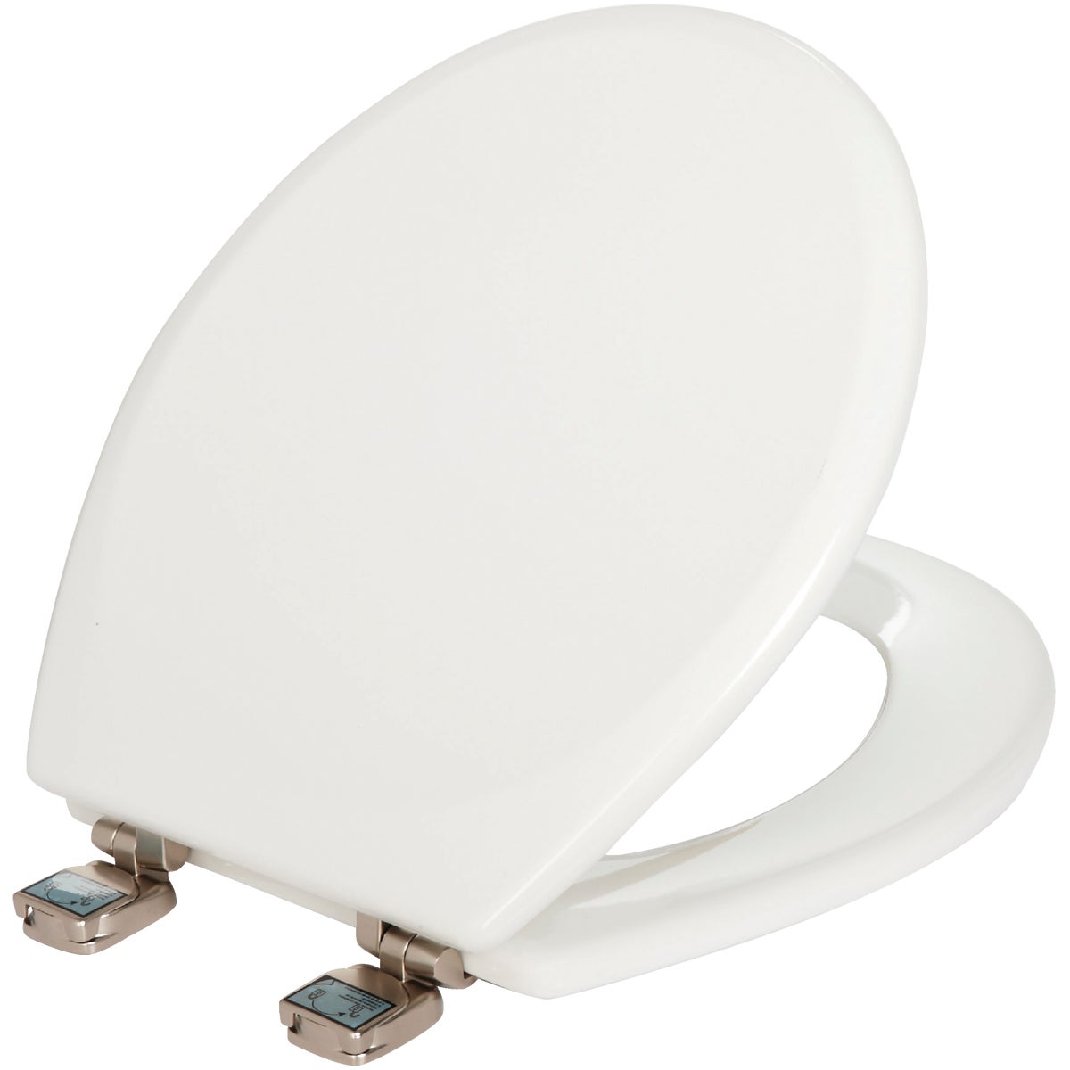 Mayfair Round Closed Front White Wood Toilet Seat With Brushed Nickel Hinge