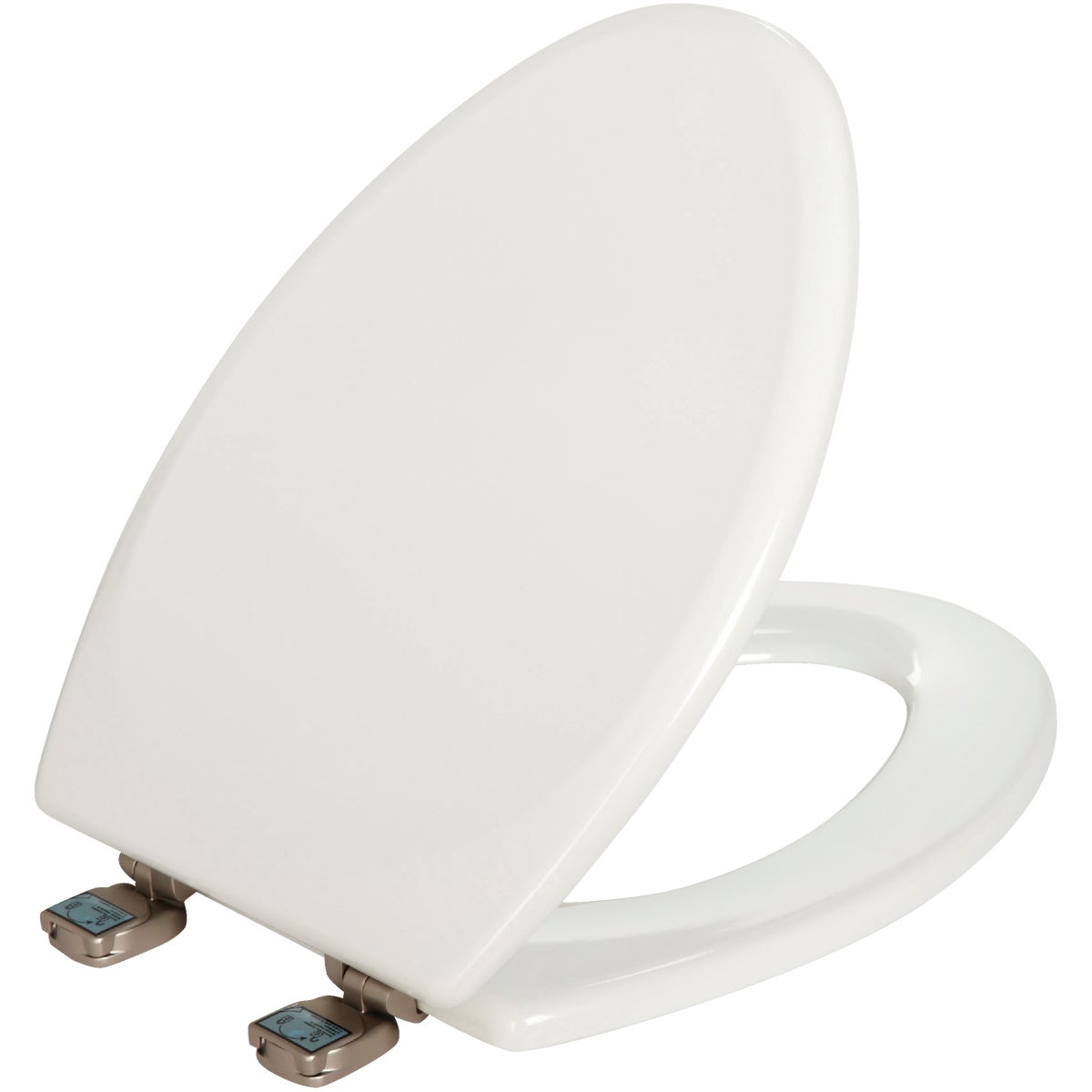 Mayfair Elongated Closed Front White Wood Toilet Seat With Brushed Nickel Hinge