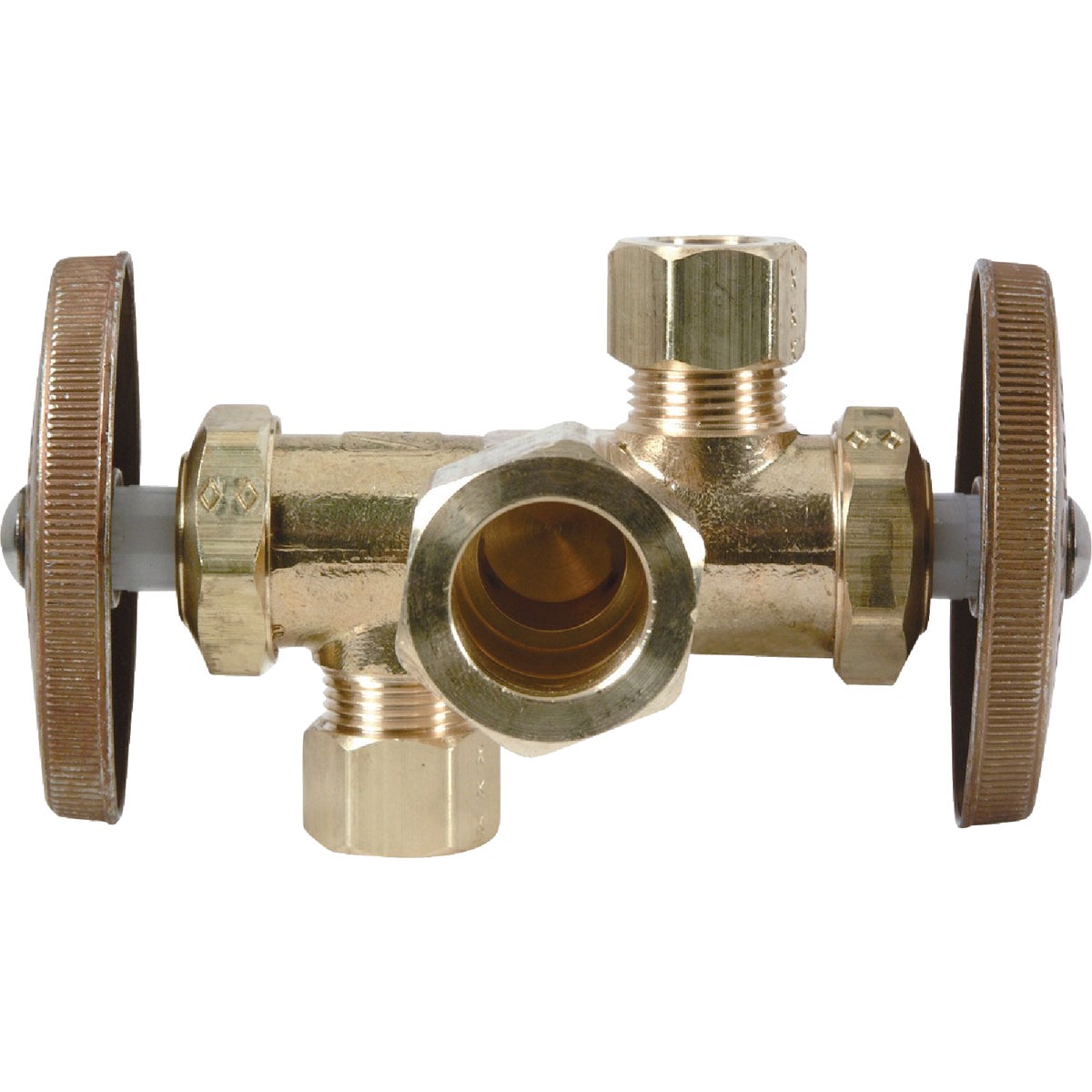 BrassCraft 5/8 In. C X 3/8 In. OD X 3/8 In. OD Rough Brass Dual Outlet Valve